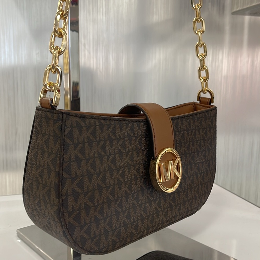 Michael Kors Carmen Small Logo Shoulder Pouchette Bag in Brown
NWT - Picture 3 of 16